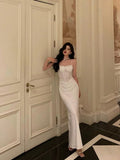 Niulatu Mermaid Spaghetti Straps Sleeveless White Prom Dresses Birthday Outfits SD714