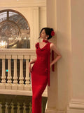 Niulatu Sheath Straps Sleeveless Floral Date Night Dress Red Prom Dresses Birthday Outfits SD715