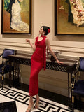 Niulatu Sheath Straps Sleeveless Floral Date Night Dress Red Prom Dresses Birthday Outfits SD715