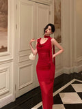 Niulatu Sheath Straps Sleeveless Floral Date Night Dress Red Prom Dresses Birthday Outfits SD715