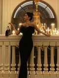 Niulatu Sheath Strapless Black Satin Feather Prom Dresses Birthday Outfits SD716