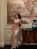 Niulatu Sheath Spaghetti Straps Sleeveless Pink Date Night Dress Prom Dresses Birthday Outfit SD724