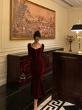 Niulatu Sheath Halter Long Sleeves Burgundy Velvet Date Night Dress Prom Dresses Birthday Outfit SD728