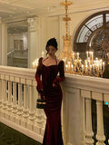 Niulatu Sheath Halter Long Sleeves Burgundy Velvet Date Night Dress Prom Dresses Birthday Outfit SD728
