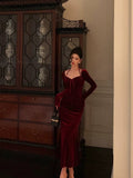 Niulatu Sheath Halter Long Sleeves Burgundy Velvet Date Night Dress Prom Dresses Birthday Outfit SD728