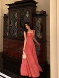 Niulatu A Line Square Neckline Pink Long Prom Dresses Birthday Outfits SD730