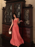 Niulatu A Line Square Neckline Pink Long Prom Dresses Birthday Outfits SD730
