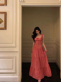 Niulatu A Line Square Neckline Pink Long Prom Dresses Birthday Outfits SD730