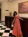 Niulatu A Line Square Neckline Pink Long Prom Dresses Birthday Outfits SD730