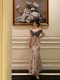 Niulatu Mermaid Off The Shoulder Floral Long Prom Dresses Birthday Outfits SD733