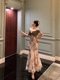 Niulatu Mermaid Off The Shoulder Floral Long Prom Dresses Birthday Outfits SD733