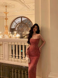 Niulatu Sheath Spaghetti Straps Pink Sleeveless Lace Prom Dresses Birthday Outfits SD735