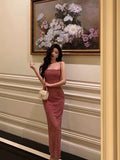 Niulatu Sheath Spaghetti Straps Pink Sleeveless Lace Prom Dresses Birthday Outfits SD735