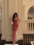 Niulatu Sheath Spaghetti Straps Pink Sleeveless Lace Prom Dresses Birthday Outfits SD735