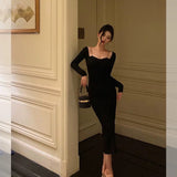 Niulatu Sheath Long Sleeves Black Prom Dresses Birthday Outfits SD736