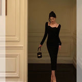 Niulatu Sheath Long Sleeves Black Prom Dresses Birthday Outfits SD736