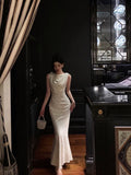 Niulatu Mermaid Jewel Sleeveless White Satin Prom Dresses Birthday Outfits SD738