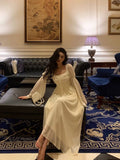 Niulatu A Line Square Neckline Long Sleeves Ivory Date Night Dress Prom Dresses Birthday Outfit SD740