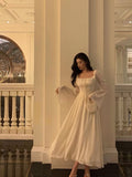 Niulatu A Line Square Neckline Long Sleeves Ivory Date Night Dress Prom Dresses Birthday Outfit SD740