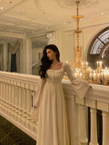 Niulatu A Line Square Neckline Long Sleeves Ivory Date Night Dress Prom Dresses Birthday Outfit SD740