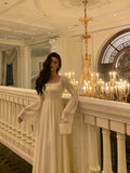 Niulatu A Line Square Neckline Long Sleeves Ivory Date Night Dress Prom Dresses Birthday Outfit SD740