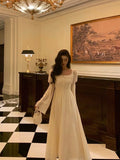 Niulatu A Line Square Neckline Long Sleeves Ivory Date Night Dress Prom Dresses Birthday Outfit SD740