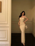 Niulatu Sheath Straps Ivory Long Tulle Prom Dresses Birthday Outfits SD741