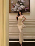 Niulatu Sheath Straps Ivory Long Tulle Prom Dresses Birthday Outfits SD741