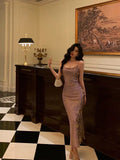 Niulatu Sheath Spaghetti Straps Lilac Satin Prom Dresses Birthday Outfits SD742