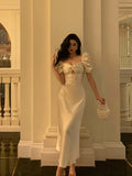 Niulatu A line Short Sleeves Ivory Ankle Length Prom Dresses Birthday Outfits SD746
