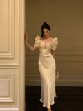Niulatu A line Short Sleeves Ivory Ankle Length Prom Dresses Birthday Outfits SD746