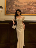 Niulatu A line Short Sleeves Ivory Ankle Length Prom Dresses Birthday Outfits SD746