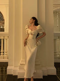 Niulatu A line Short Sleeves Ivory Ankle Length Prom Dresses Birthday Outfits SD746