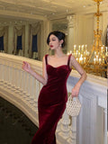 Niulatu Sheath Straps Burgundy Velvet Date Night Dress Prom Dresses Birthday Outfit SD747