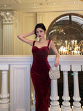 Niulatu Sheath Straps Burgundy Velvet Date Night Dress Prom Dresses Birthday Outfit SD747