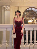 Niulatu Sheath Straps Burgundy Velvet Date Night Dress Prom Dresses Birthday Outfit SD747
