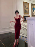 Niulatu Sheath Straps Burgundy Velvet Date Night Dress Prom Dresses Birthday Outfit SD747