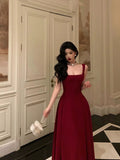 Niulatu A Line Straps Red Ankle Length Prom Dresses Birthday Outfits SD748