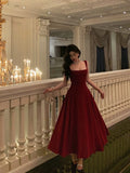 Niulatu A Line Straps Red Ankle Length Prom Dresses Birthday Outfits SD748