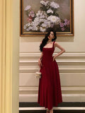 Niulatu A Line Straps Red Ankle Length Prom Dresses Birthday Outfits SD748