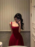 Niulatu A Line Straps Red Ankle Length Prom Dresses Birthday Outfits SD748