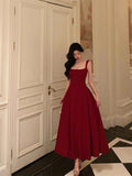 Niulatu A Line Straps Red Ankle Length Prom Dresses Birthday Outfits SD748