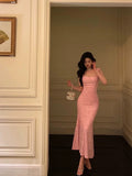 Niulatu Sheath Square Neckline Pink Lace Prom Dresses Birthday Outfits SD749