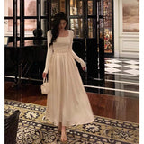 Niulatu A Line Square Neckline Long Sleeves Ankle Length Prom Dresses Birthday Outfits SD750