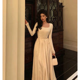 Niulatu A Line Square Neckline Long Sleeves Ankle Length Prom Dresses Birthday Outfits SD750
