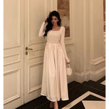 Niulatu A Line Square Neckline Long Sleeves Ankle Length Prom Dresses Birthday Outfits SD750