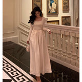 Niulatu A Line Square Neckline Long Sleeves Ankle Length Prom Dresses Birthday Outfits SD750