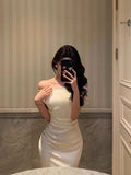Niulatu Sheath Off The Shoulder White Satin Date Night Dress Prom Dresses Birthday Outfit SD752