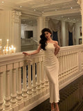 Niulatu Sheath Off The Shoulder White Satin Date Night Dress Prom Dresses Birthday Outfit SD752