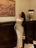 Niulatu Sheath Off The Shoulder White Satin Date Night Dress Prom Dresses Birthday Outfit SD752